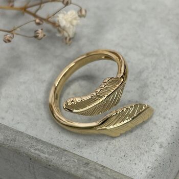 Sterling Silver Gold Plated Feather Wrap Ring, 7 of 10