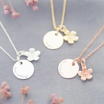 Sterling Silver Flower And Disc Message Necklace, 6 of 12