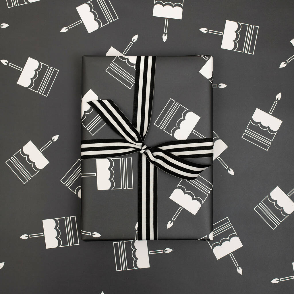 Luxury Black And White, Birthday Cake Wrapping Paper, 1 of 5