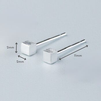 Sterling Silver Tiny Cube Stud Earrings, 3 of 6