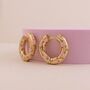 Pink Daisy Flower 18ct Gold Plated Chunky Hoop Earrings, thumbnail 4 of 5