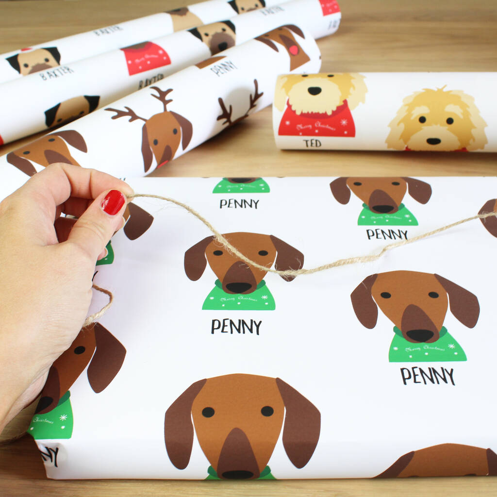 personalised christmas dog wrapping paper by heather alstead design