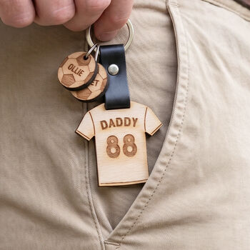 Daddy’s Team Wooden Football Shirt Keyring With Charms, 3 of 4