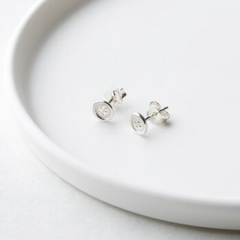 Tiny Silver Button Stud Earrings, 2 of 6