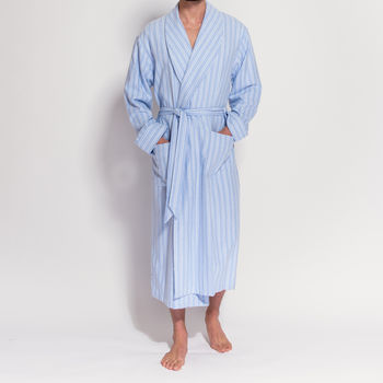 Men's Blue Stripe Two Fold Flannel Robe By BRITISH BOXERS