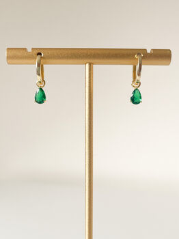 Gold And Green Teardrop Hinged Huggie Earrings, 5 of 9