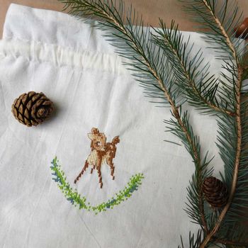 Personalised Hand Embroidered Christmas Drawstring Sack, 5 of 9