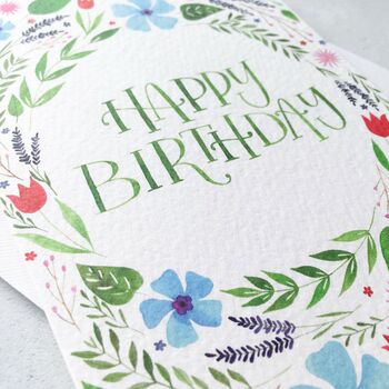'Happy Birthday' Hand Lettered Floral Watercolour Card, 2 of 2