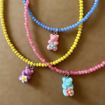 Colourful Beaded Gummy Bear Charm Necklace, 2 of 2