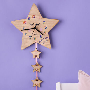 Children's Personalised Oak Wood Star Rainbow Clock, 2 of 8