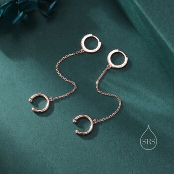 Cz Hoop And Cuff Huggie Hoop Earrings In Sterling Silver, 2 of 11
