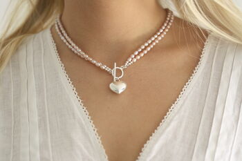 Double Strand Pearl And Silver Heart Necklace, 3 of 11