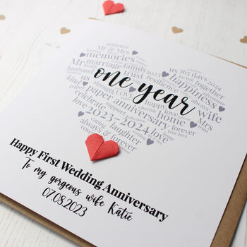 Personalised 1st Paper Anniversary Card For Husband/Wife, 3 of 6