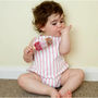 Pink And White Stripe Girl's Summer Bubble Romper, thumbnail 4 of 7