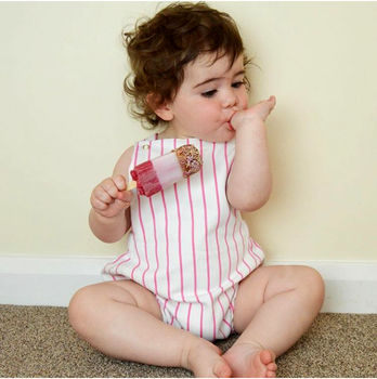 Pink And White Stripe Girl's Summer Bubble Romper, 4 of 7