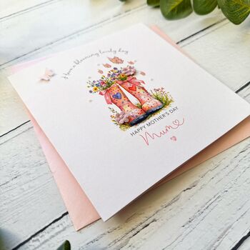 Mother's Day Card. Wellies Design Customisable, 6 of 6