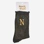 Women's Glitter Socks Black Gold Initial 'N', thumbnail 5 of 5