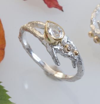 White Sapphire And Diamond Elvish Twig Engagement Ring, 5 of 10