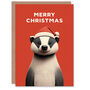 Cute Smiling Badger In A Santa Hat Christmas Card, thumbnail 1 of 4