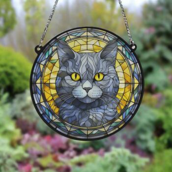 Cat British Shorthair Stained Glass Effect Suncatcher, 2 of 5