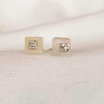 Moonstone Square Diamond Stud Earrings, 2 of 4