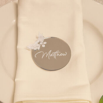 Silver Mirror Christmas Pudding Place Name Decorations Setting, 2 of 4