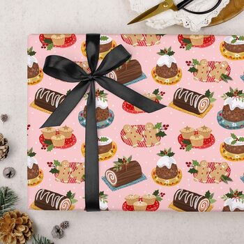 Three Sheets Of Christmas Food Wrapping Paper Pink, 2 of 2