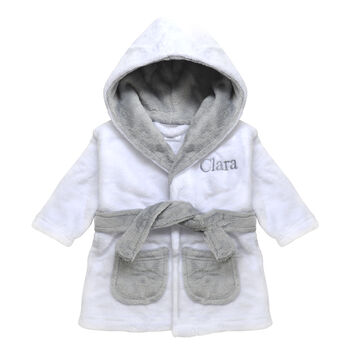 Personalised White And Grey Baby Dressing Gown, 5 of 10