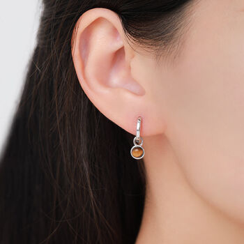 Sterling Silver Dangling Tiger's Eye Hoop Earrings, 6 of 11