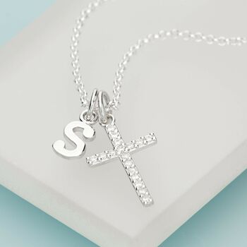 Sterling Silver Crystal Cross Necklace, 3 of 6