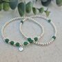 Sterling Silver May Emerald Personalised Heart Bracelet Set Of Two Stacking Bracelets: May Birthstone Stacking Jewellery, thumbnail 7 of 7