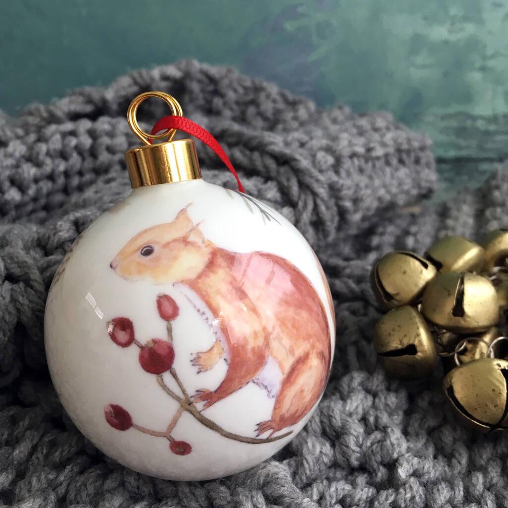Red Squirrel Bone China Christmas Bauble By littlebirdydesigns