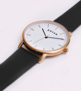 Black And Rose Gold Vegan Leather Watch, 2 of 3