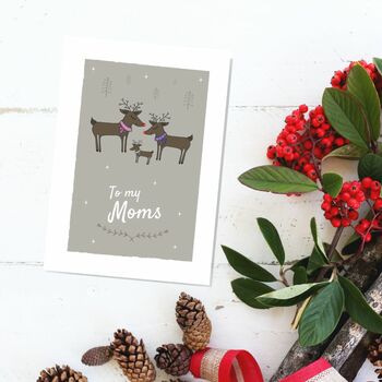 'To My Moms' Christmas Card For Lesbian Moms, Reindeer, 6 of 11