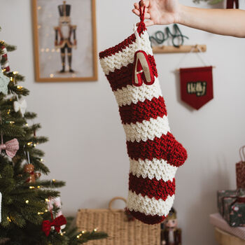 Personalised Red Stripe Hand Crocheted Stocking, 7 of 9