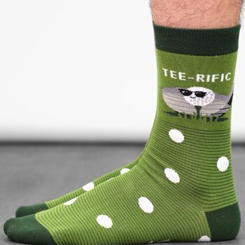Teerific Men's Funny Golf Crew Socks Combed Cotton Green, 2 of 6