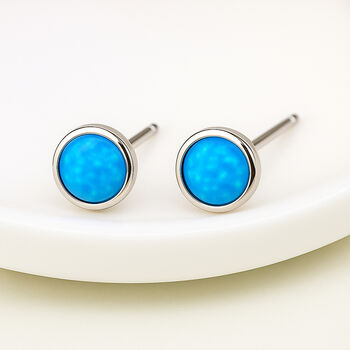 Sterling Silver Blue Opal Stud Earrings, 9 of 10