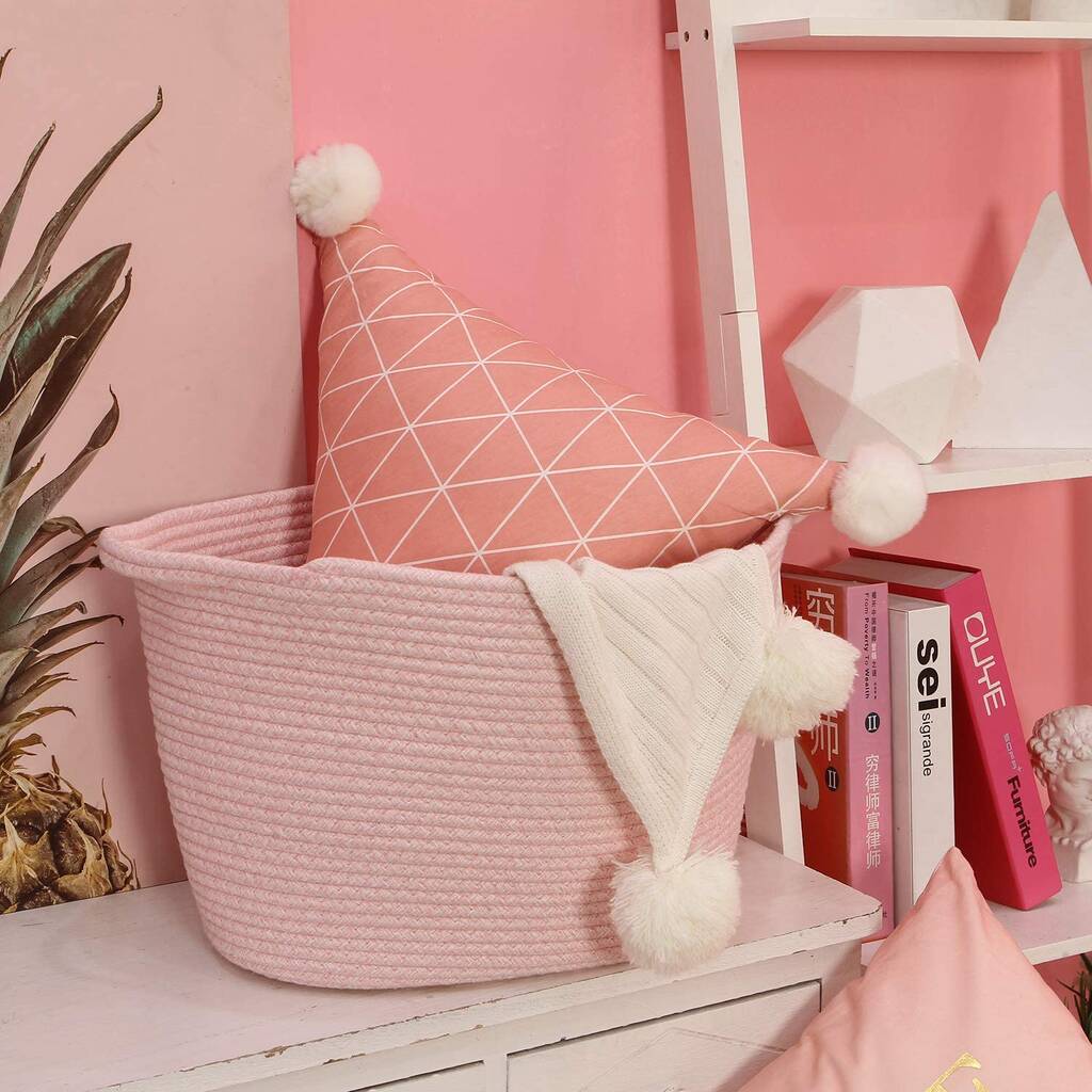 Pink Oval Cotton Rope Storage Basket With Handles By Momentum