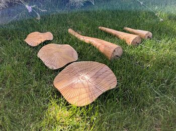 Set Of Three Wooden Mushrooms For Garden, 7 of 12