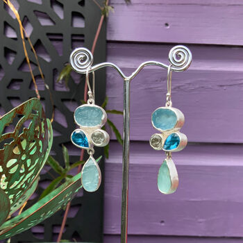 Aquamarine And Blue Topaz Gemstone Sterling Silver Earrings, 4 of 5