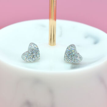 Mini Laser Cut Glitter Love Heart Earrings Studs, 12 of 12
