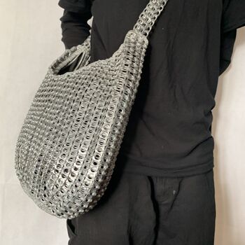 Sliver Skye Shoulder Bag Crocheted Metal Ring Pulls, 5 of 12