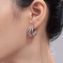 Chunky Triple Hoop Stud Earrings Sterling Silver, thumbnail 1 of 12