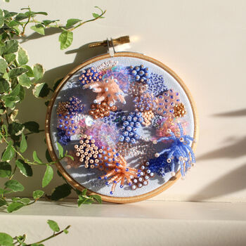 3D Beaded And Embroidered Coral Inspired Hoop Art, 4 of 10