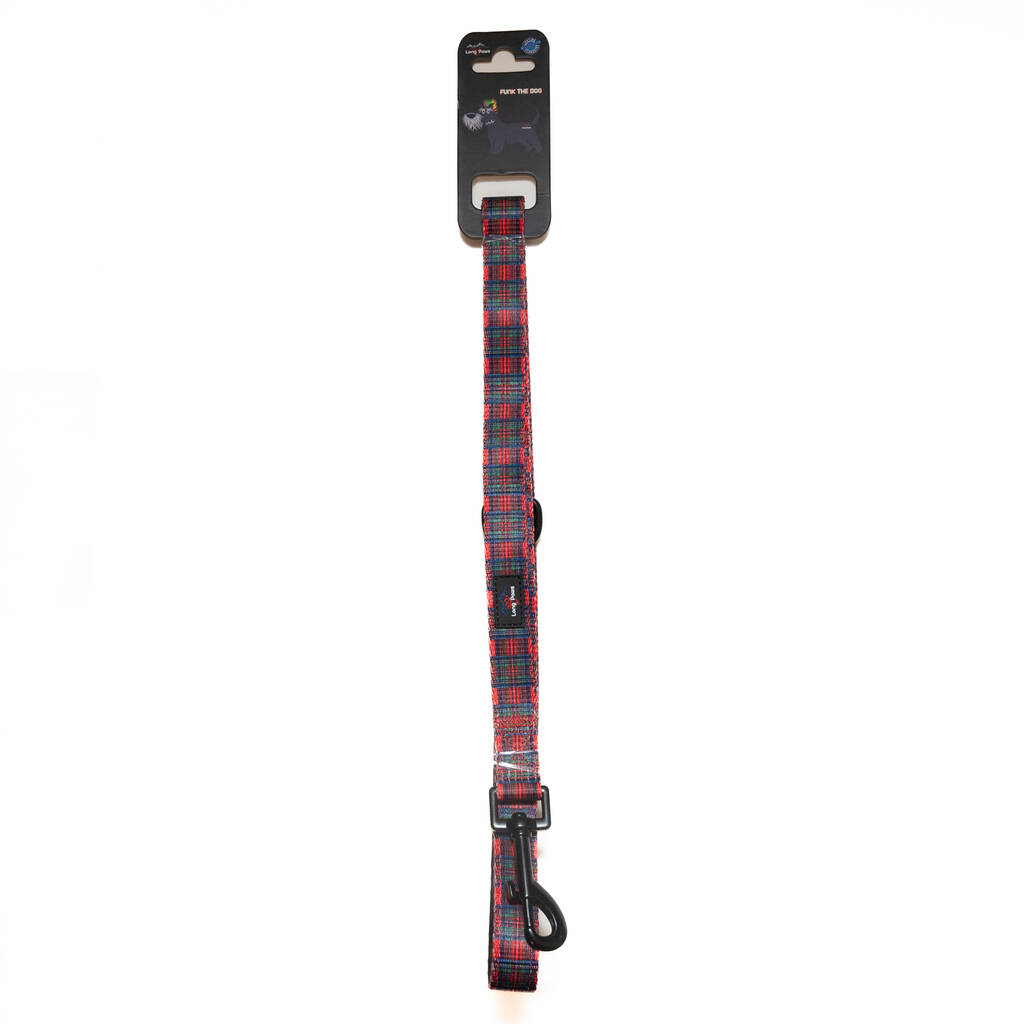 Funk The Dog Lead Red Traditional Christmas Tartan By Long Paws