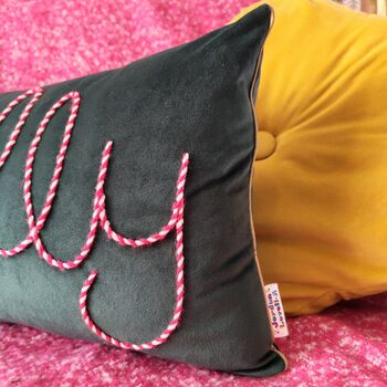Jolly Embroidered Velvet Christmas Cushion, 2 of 3