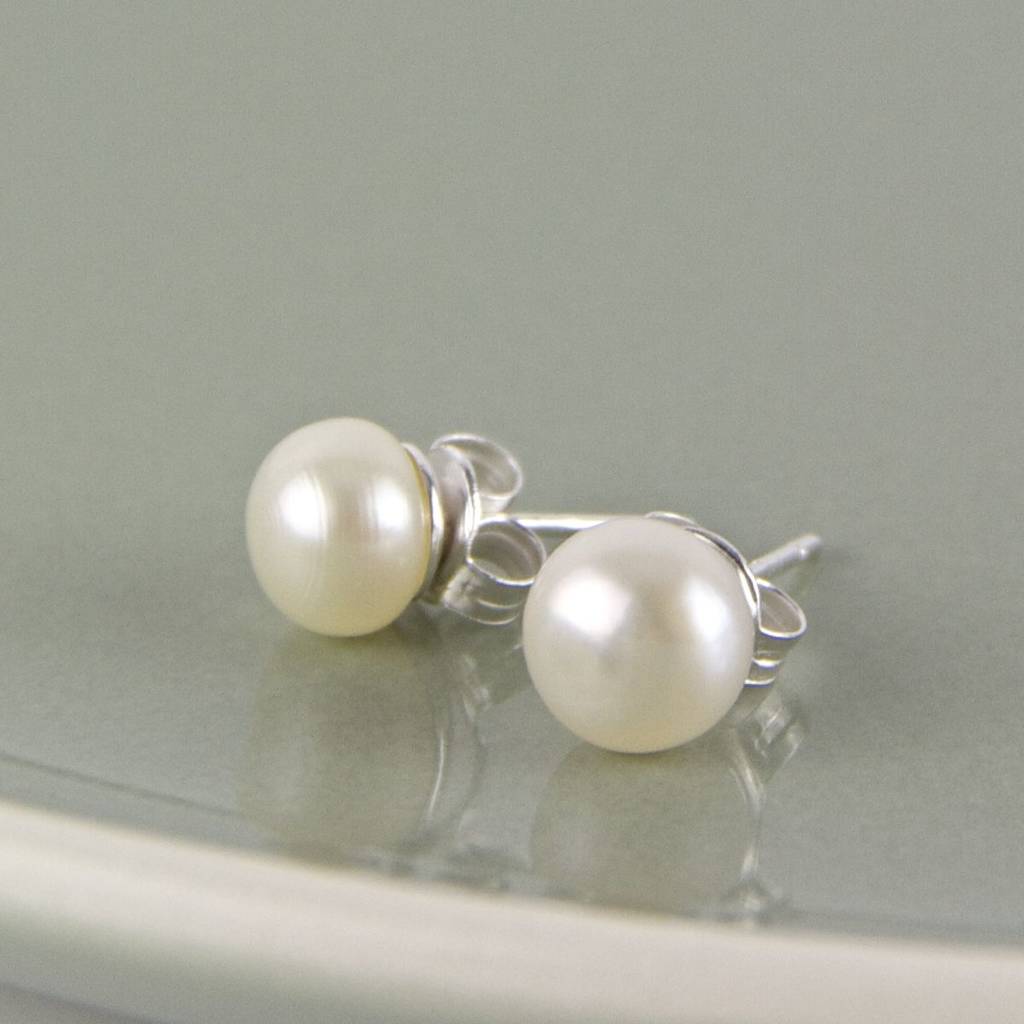 Silver Freshwater Pearl Stud Earrings By Gaamaa | notonthehighstreet.com