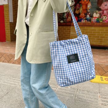Checkered 'Enjoy Yourself Believe' Pastel Tote Bags, 7 of 8