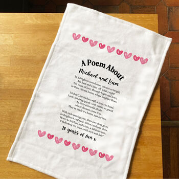 Personalised Poem Tea Towel Anniversary Gift For Couple, 2 of 10