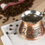 Handmade Dark Copper Turkish Coffee Pot Wooden Handle, thumbnail 2 of 3